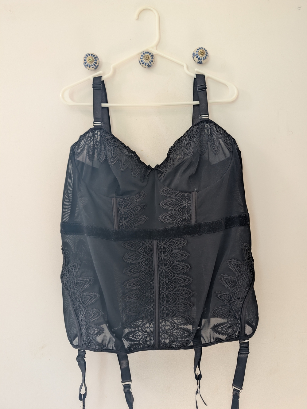 Black Lace Corset Top with Garters - Plus
